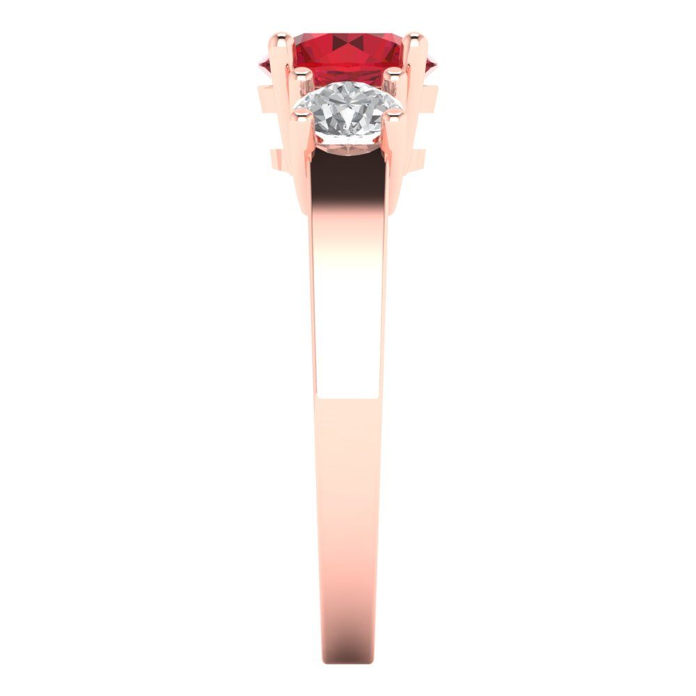 Pre-owned Pucci 1.50 Round 3 Stone Simulated Ruby Classic Bridal Designer Ring 14k Pink Gold