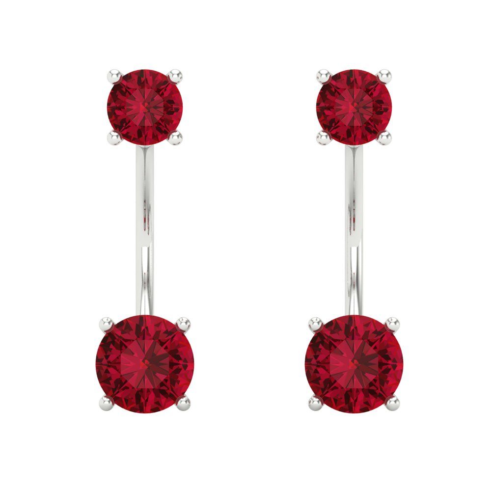 Pre-owned Pucci 3.2 Dual Drop 2 Stone Round Classic Simulated Ruby Earrings Solid 14k White Gold