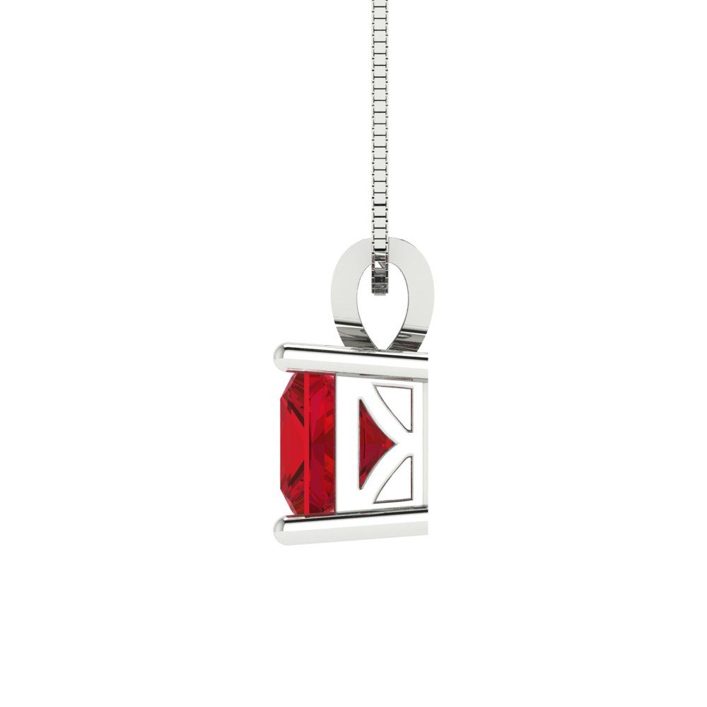 Pre-owned Pucci 1.0 Princess Cut Simulated Ruby Pendant Necklace 18" Chain Solid 14k White Gold In Red