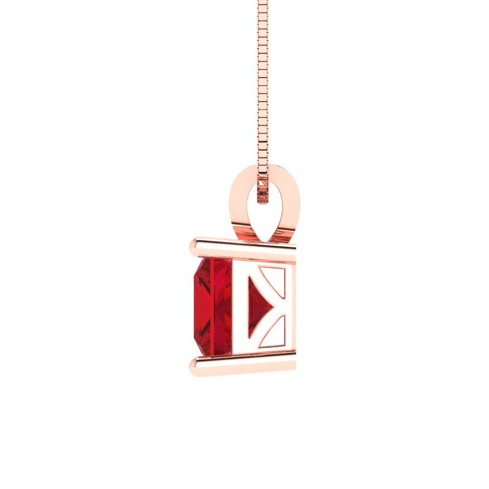 Pre-owned Pucci 1ct Princess Cut Simulated Ruby Pendant Necklace 18" Chain Solid 14k Pink Gold