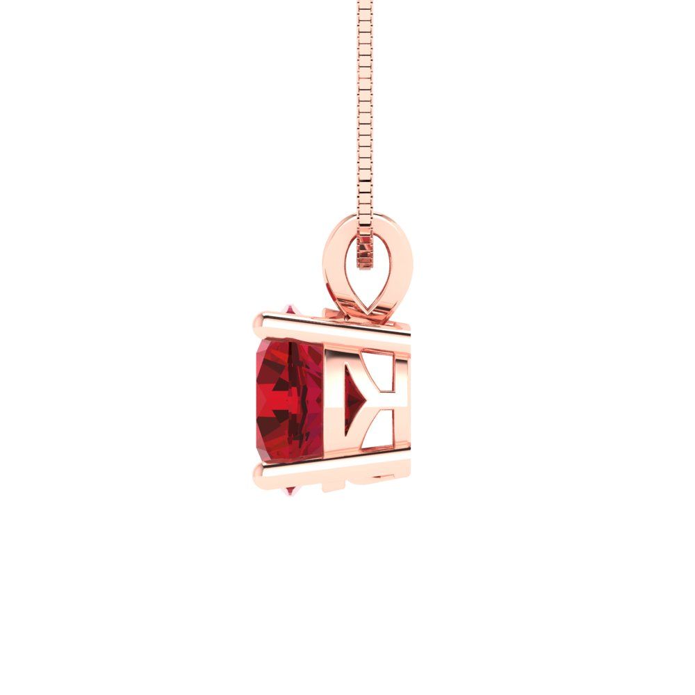 Pre-owned Pucci 1.0 Round Cut Simulated Ruby Pendant Necklace 16" Chain Solid 14k Rose Pink Gold In Red