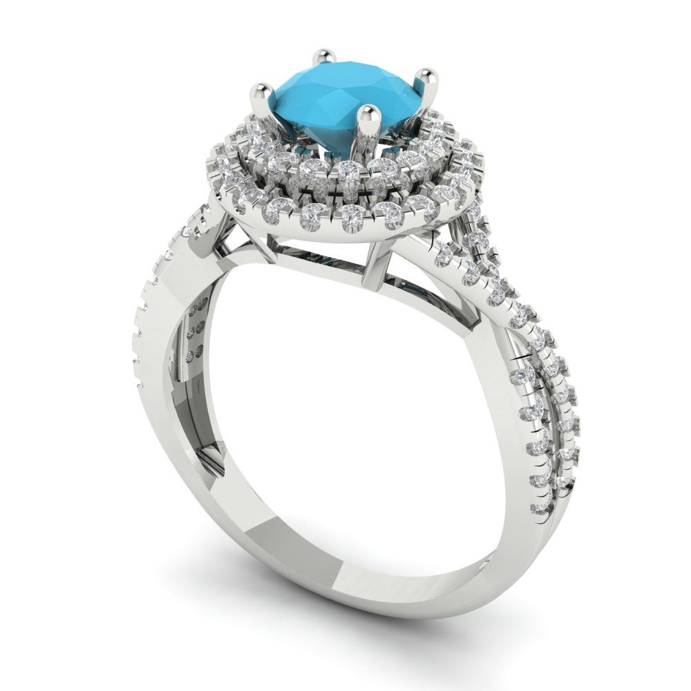 Details about   1.36 Round Halo Simulated Turquoise Classic Bridal Statement Ring 14k White Gold 