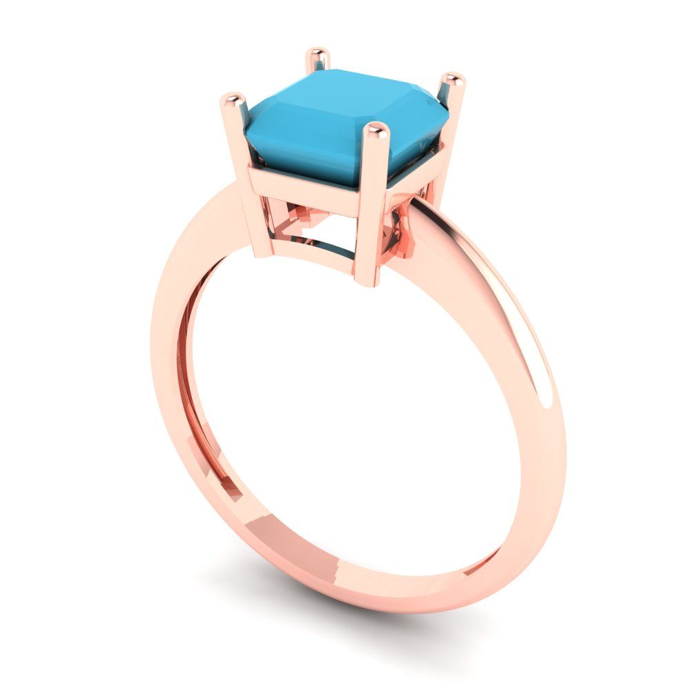 Details about   1.5 ct Asscher Designer Statement Bridal Classic Turquoise Ring 14k Pink Gold 